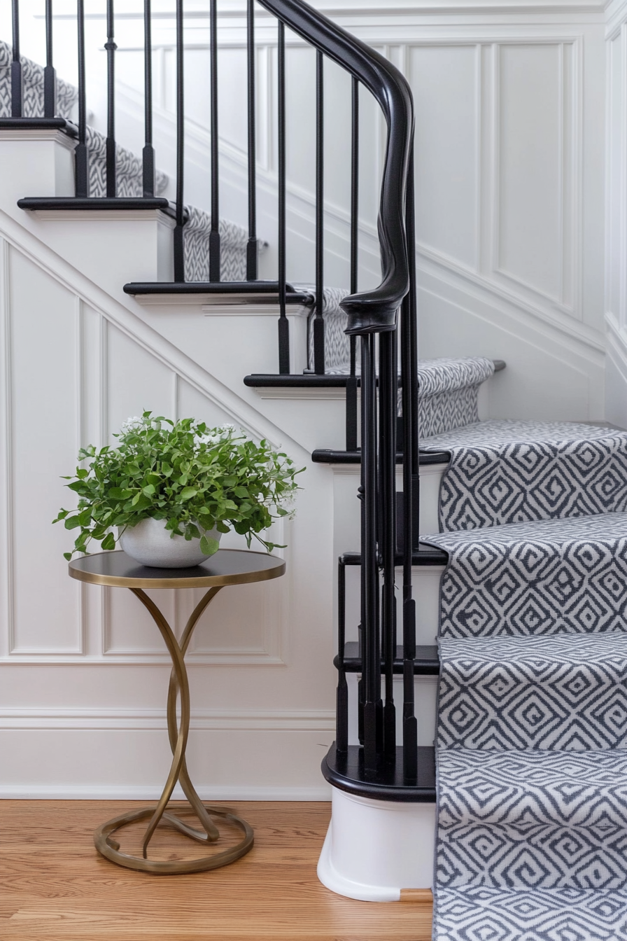 white oak staircase with black spindles